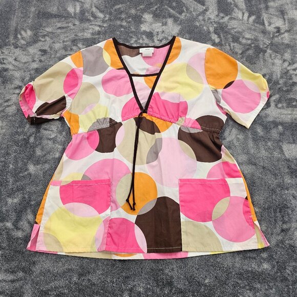 Life Medical Scrub Top Womens XL Polka dot print drawstring at chest uniform - Picture 1 of 14